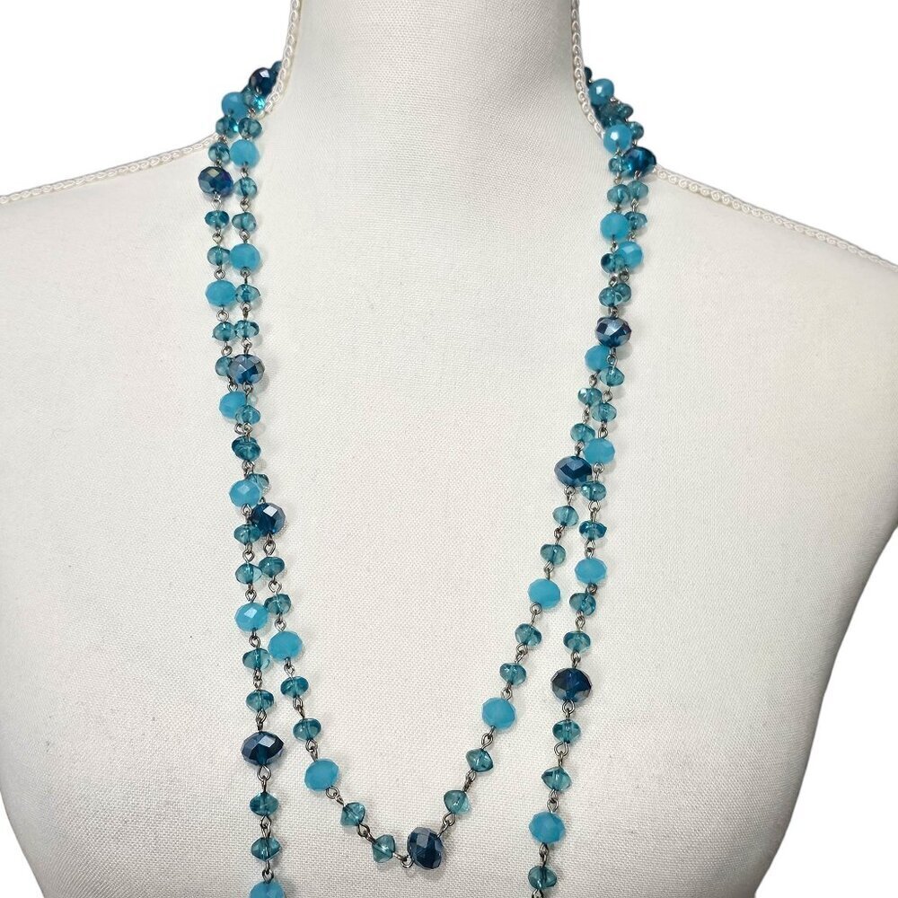 Erica Lyons Vintage Sea Blue Abalone Silver Long Beaded Necklace